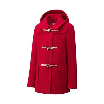 全新 絕版 Uniqlo 冬季 古典 羊毛 混紡 牛角扣 學院風 排釦 中長款 口袋 大衣 外套 紅色 S