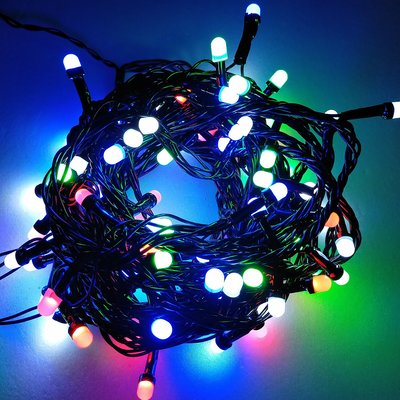 『心可樂活網』100燈LED大頭霧燈串-彩色光黑線-插電式室內用燈串(附IC控制器) #YS-XLED2010005