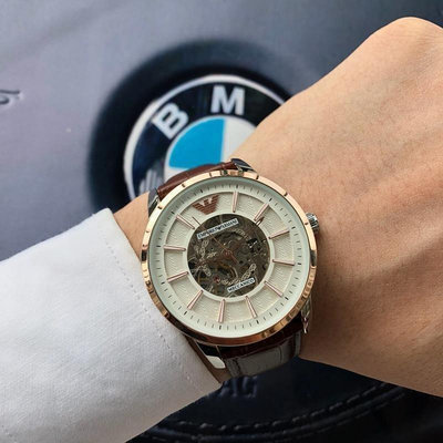 現貨直出 歐美購現貨Armani  阿瑪尼手錶男黑武士鏤空機械錶防水皮帶新款男士腕錶Ar1946直徑42mm13mm 明星大牌同款