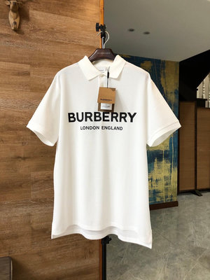Burberry博柏利男士大碼印花字母logo白色polo衫