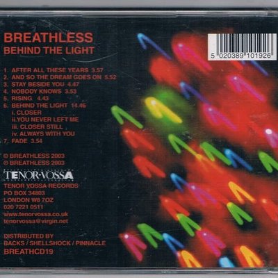 鑫隆音樂]西洋CD-吋息樂團Breathless ‎– Behind The Light (全新)免