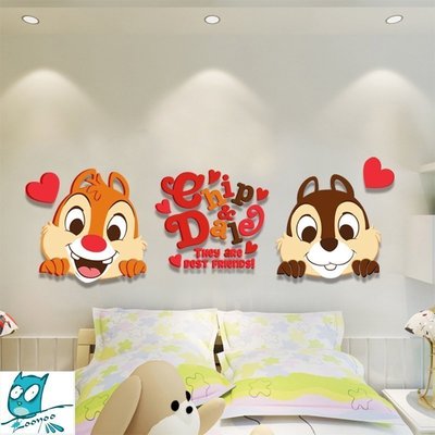 現貨熱銷-兩只松鼠卡通壓克力壁貼 奇奇和蒂蒂貼畫 兒童房3D立體亞克力裝飾貼 臥室床頭牆壁畫 房間裝飾