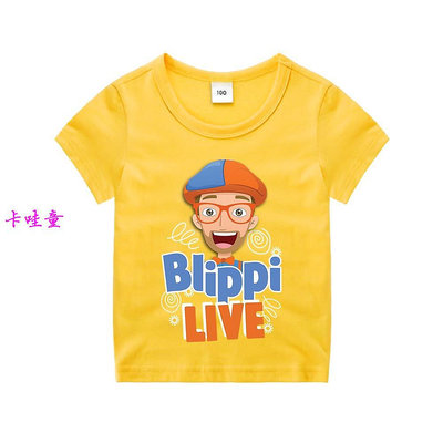 男孩T恤兒童英文啟蒙節目Blippi潮流童裝純棉夏季先休閒短袖上衣運動襯衫