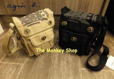 【 The Monkey Shop】日本製 全新正品 agnes.b  側背包 斜背包 包包 印字釦環小型 Logo