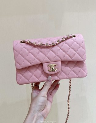 二手CHANEL CF23 Classic flap bag A01113荔枝皮粉色