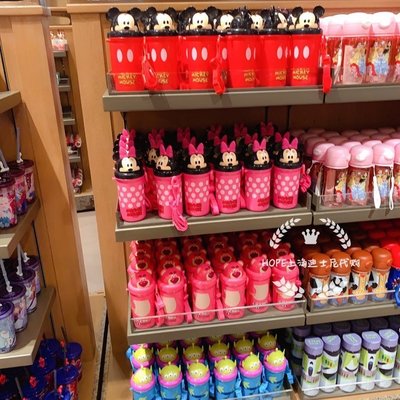 【熱賣精選】 HOPE上海迪士尼代購史迪奇草莓熊米奇米妮兒童卡通便攜水壺吸管杯