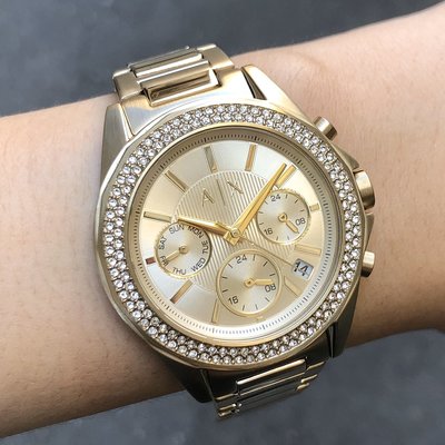 現貨 可自取 ARMANI EXCHANGE AX AX5651 亞曼尼 手錶 38mm 金面盤 金色鋼錶帶 女錶