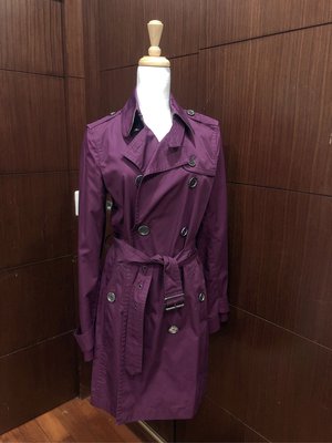 刷卡24期95新 BURBERRY 紫色100%純棉風衣中長版 外套 (非塔夫塔稠) 現金18000