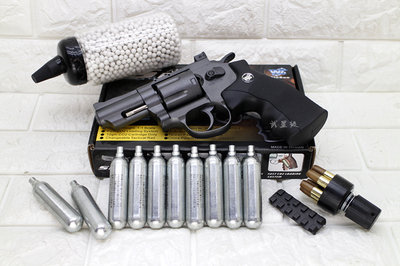 台南 武星級 WG 2.5吋 左輪 手槍 CO2槍 黑 + CO2小鋼瓶 + 奶瓶 ( 左輪槍SP708BB槍BB彈玩具