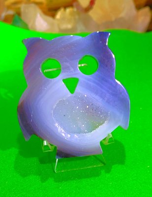 晶洞 雕刻 貓頭鷹造型 天然瑪瑙雕刻貓頭鷹晶洞~智慧的象徵~超可愛!雙面景喔!!