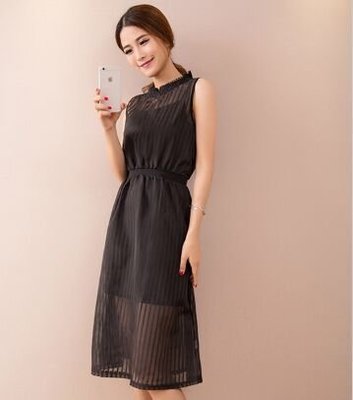 韓版連衣裙歐根紗兩件套連衣裙(黑色) J-11957