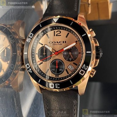 COACH手錶,編號CH00063,44mm玫瑰金錶殼,深黑色錶帶款