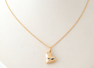 [限時驚訝價] Tiffany Tiffany 18K黃金 搭鉑金 立體 愛心 鑲5鑽項鍊  專櫃真品