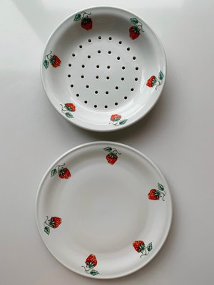 【二手】Apilco｜法國中古可愛草莓瀝水盤兩件套 回流 中古瓷器 餐具【禪靜院】-589