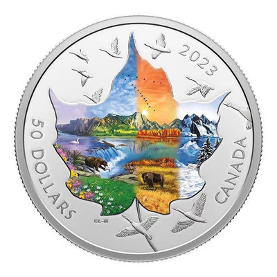 （二手）-加拿大2023楓葉拼貼畫四季紀念幣 彩色3盎司銀幣 錢幣 紀念幣 花鈿1566【奇摩錢幣】