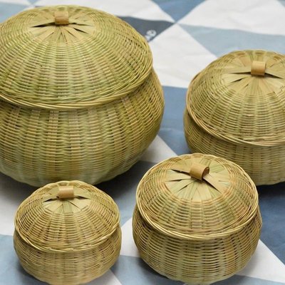竹編茶葉罐手工編織有蓋子小竹簍茶罐裝雞蛋竹籃~特價