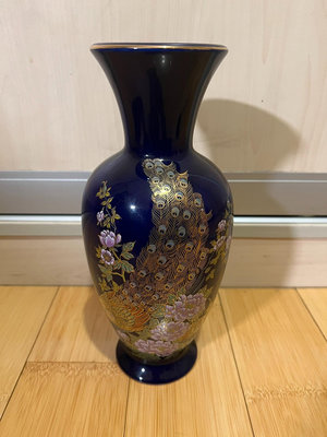 #花瓶 日本回流 九谷燒 霽藍釉 金彩 花鳥鳳凰圖 花瓶 花