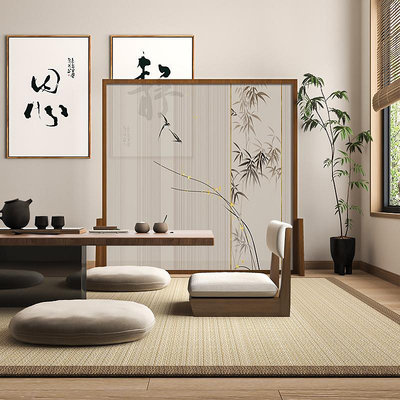 中式禪意入戶竹子屏風隔斷客廳簡約移動書房茶室遮擋裝飾實木座屏~小滿良造館