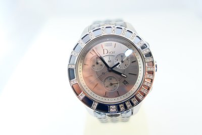 [吉宏精品交流中心]Christian Dior 迪奧 CD 38mm 原鑲鑽石 石英 計時碼錶(盒卡全)