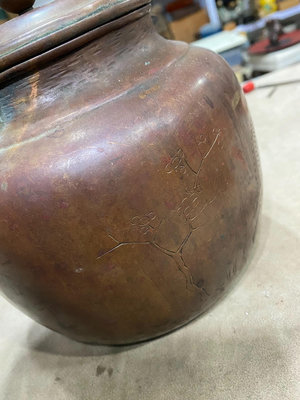 日本玉川堂老銅壺 百年老銅壺手工刻包漿到位到齋高度約