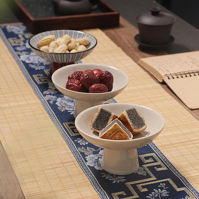 中式茶點盤國風下午茶點心盤糕點擺台陶瓷干果盤高腳水果碟子供盤~優樂美