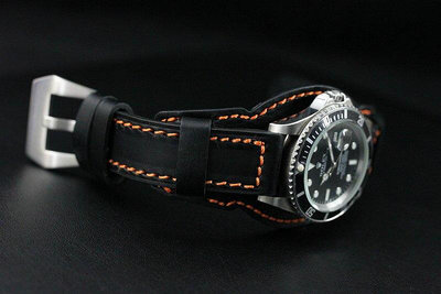 黑水鬼的新衣 ,bund watch strap飛行軍錶風格20mm真皮錶帶pilot橘色縫線,雙錶圈