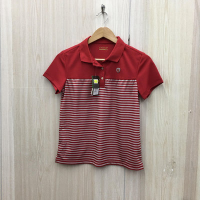 【愛莎＆嵐】Five up 女 紅色條紋造型短袖POLO衫/M (全新) 11304 12