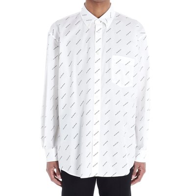 [全新真品代購-SALE!] BALENCIAGA 滿版LOGO圖案 白色 長袖襯衫