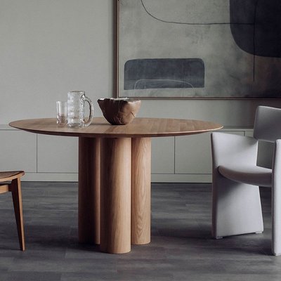北歐實木圓形餐桌現代簡約圓形洽談桌美式復古原木飯桌小戶型圓 滿減 促銷 夏季