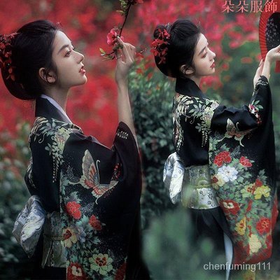 cospaly 日本 和服 傳統服飾 和服 女正裝傳統服裝 神明少女日本和服清新攝影復古小振袖暗黑浴衣