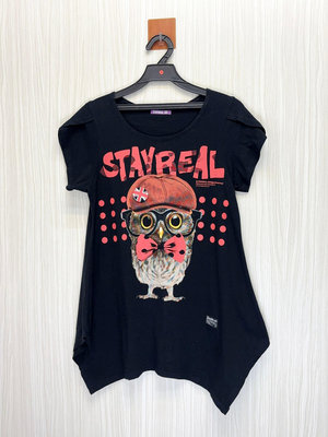 Stayreal 專櫃 黑色貓頭鷹造型長版純棉上衣