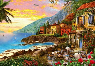 3942 2000片歐洲進口拼圖 PER 繪畫風景 海邊 港灣 餐廳 美麗的夕陽 DOMINIC DAVISON
