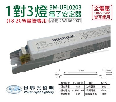 [喜萬年]WORLD LIGHT世界光 BM-UFL0203 FL 20W 3燈 全電壓安定器_WL660001