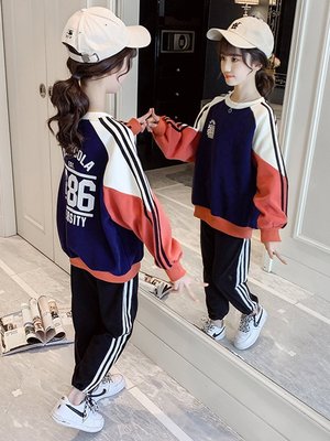 女童秋款套裝2022新款網紅洋氣中大童運動春裝小女孩兒童裝兩件套~特賣