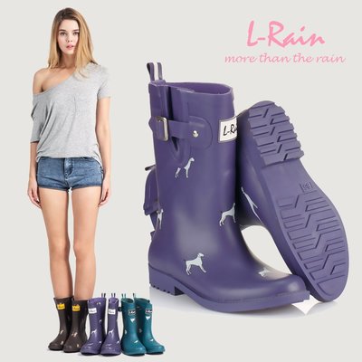 香港OUTLET代購 L-Rain新款雨鞋 中筒低跟雨鞋 防滑小動物雨靴 復古時尚平底 雨靴 馬丁雨靴