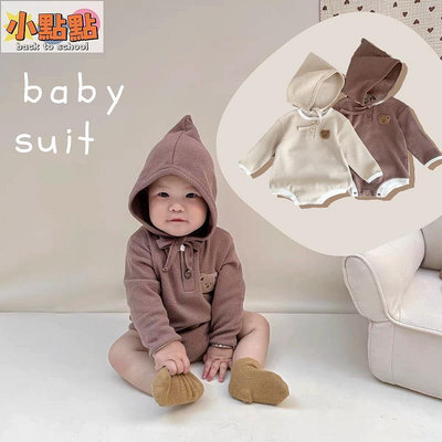 春秋嬰兒連身衣男嬰女嬰華夫格嬰兒連身衣 ➕嬰兒帽子 2 件長袖圓領新生兒連身衣嬰兒衣服 0-2 歲