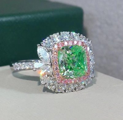 【巧品珠寶】GIA國際權威證書-18K金 綠彩鑽3克拉大鑽戒指 尊爵豪華款