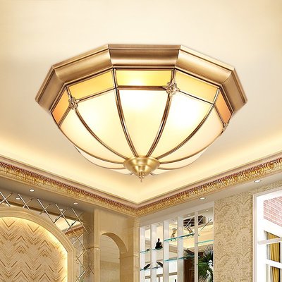 歐式全銅玻璃磨砂吸頂燈LED玄關大門口過道燈美式走廊陽臺吸頂燈