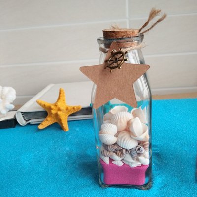 北歐創意 玻璃 家居裝飾彩沙海螺貝殼方形玻璃許愿瓶漂流瓶幸運瓶居家裝飾禮物工藝品擺件