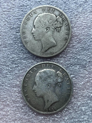 好品相 英國維多利亞青年頭半克朗銀幣1885、1886