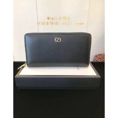 【二手正品】Gucci 古馳 473928 A7MON 黑色全皮長款錢包 手拿包 壓紋皮革 拉鏈長夾