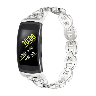 適用三星fit2智能手錶Samsung Gear Fit2 SM-R360VO金屬鑲鉆鋼帶