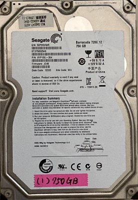 SEAGATE桌上型硬碟 ST3750525AS 3.5吋Barracuda 750GB 7200RPM SATA