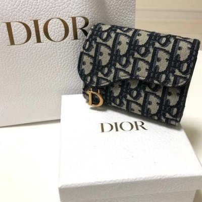 【二手】Dior 迪奧 經典馬鞍系列帆布牛皮短款 錢包 三折錢夾 釦式短夾