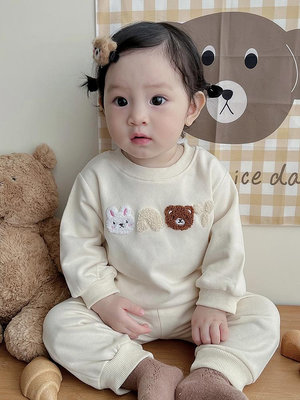 居家特價~ins韓版新款嬰兒秋裝套裝嬰幼兒寶寶休閑運動上衣褲子分體兩件套
