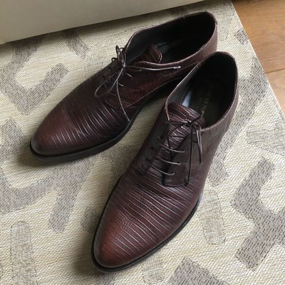 [品味人生]保證正品Emporio Armarni EA 深咖啡 蜥蜴皮 皮鞋 size 44.5 適合44 義大利製
