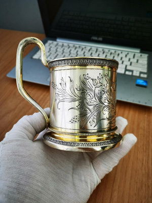 純銀俄國古董銀器馬g杯茶杯水杯酒杯主人杯內部鎏金雕花奢