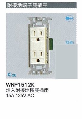【Panasonic 國際牌】全彩色插座系列 WNF1512K 埋入附接地極雙插座   15A 125V AC