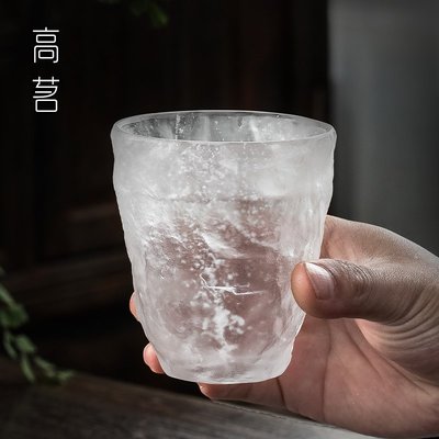 現貨-初雪日式冰凍燒琉璃杯大號磨砂水杯日本茶道玻璃杯手工喝茶茶杯子-簡約