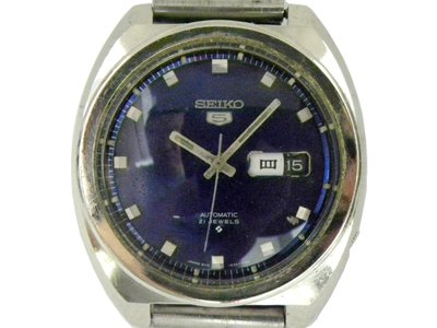 [專業] 機械錶 [SEIKO 079228] 精工5號自動錶[藍色面+星+日期]時尚/軍/中性/軍錶